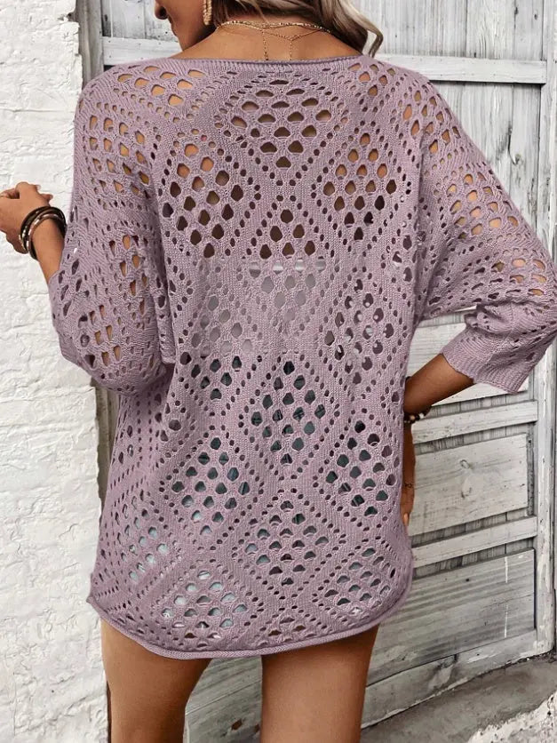 Women's Loose Casual Sleeve Hollow Knit Top Angel Wishes