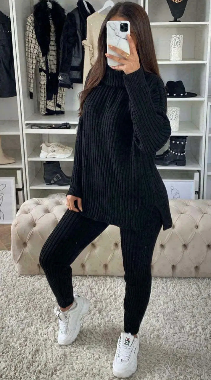 Chunky Knitted Ribbed Top And Leggings Loungewear Set Angel Wishes
