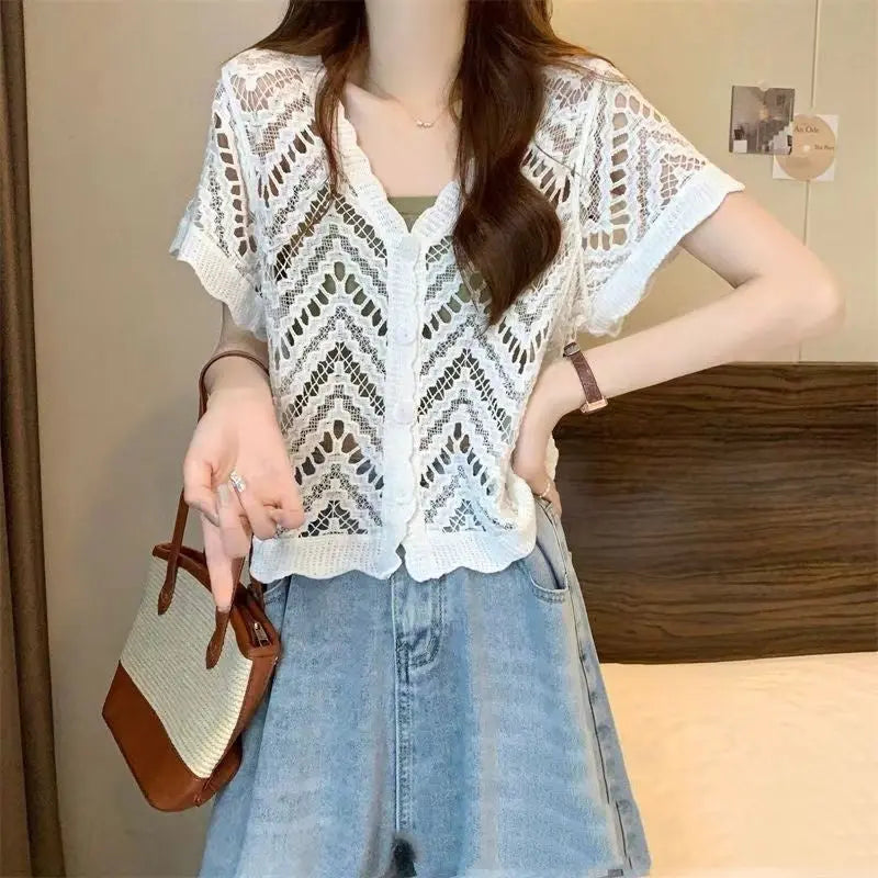 Crochet Thin Loose Long Sleeve top Angel Wishes