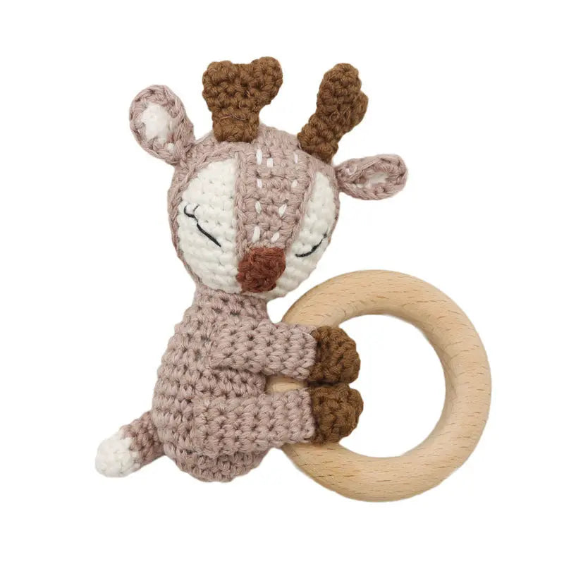 Handmade Crochet Fox Elk Rattle Toy Baby Molar Teether Angel Wishes