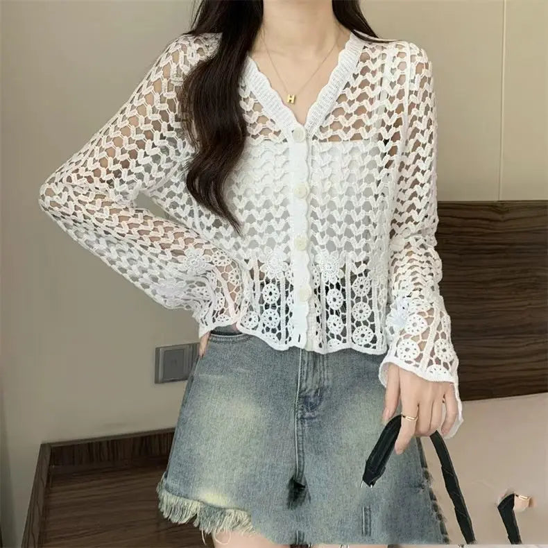 Crochet Thin Loose Long Sleeve top Angel Wishes
