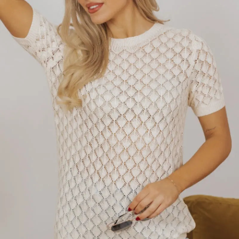 Hollow Out Crochet Short Sleeve Top Angel Wishes