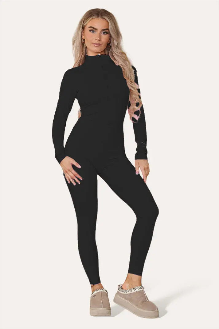 Ribbed High Neck Jumpsuit Angel Wishes