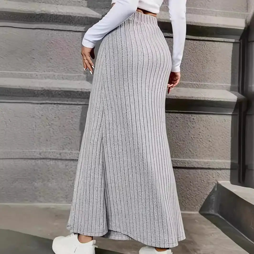 Women Knitted Dress Sunken Stripe Slit Fastener Decoration Sheath Skirt Angel Wishes