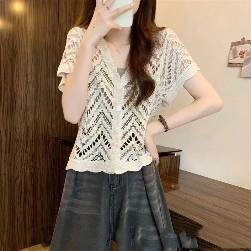 Crochet Thin Loose Long Sleeve top Angel Wishes