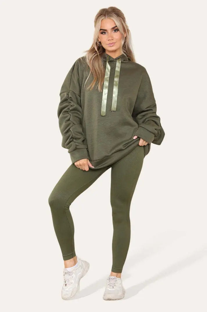 Oversized Ruched Sleeves Hoodie With Satin Ribbon Angel Wishes
