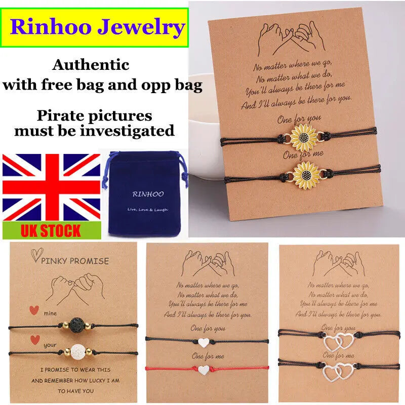 2Pcs Heart Rope Bracelet Friendship Lover Couple Rope Card Jewellery Gifts Angel Wishes