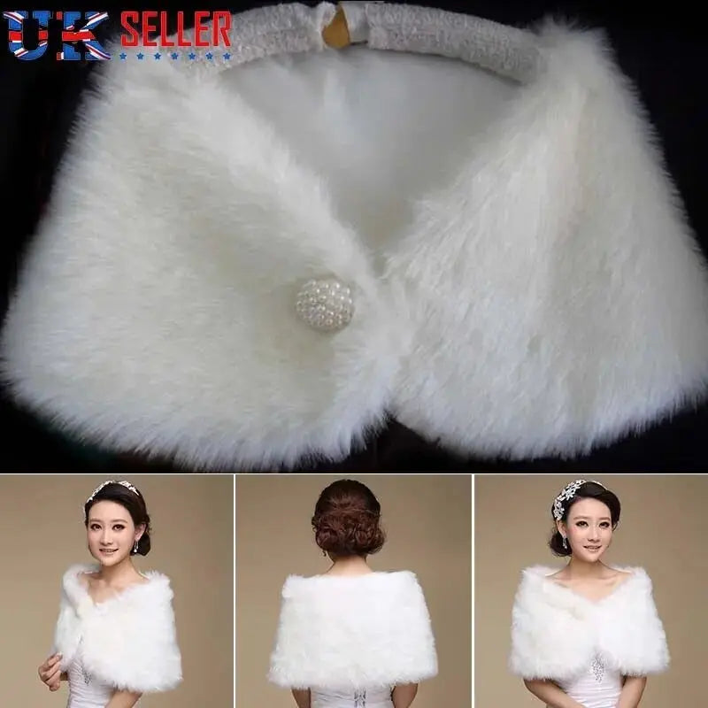 FAUX FUR BRIDAL WEDDING CAPE SHAWLBRIDESMAID STOLE WRAP SHRUG CAPELET BOLERO Angel Wishes