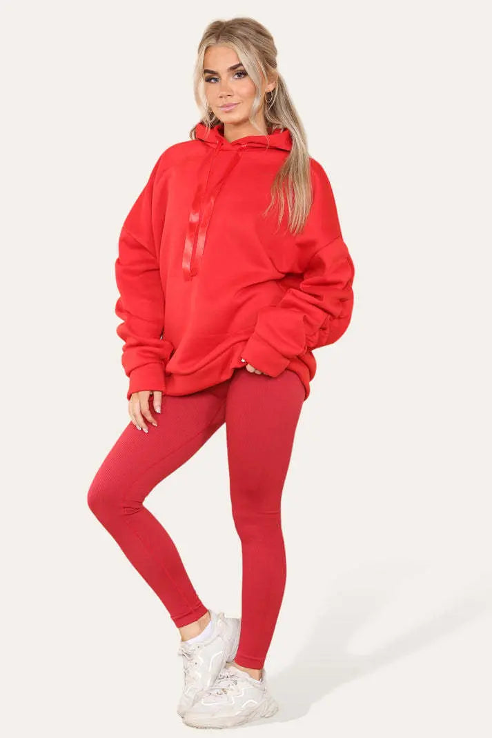 Oversized Ruched Sleeves Hoodie With Satin Ribbon Angel Wishes