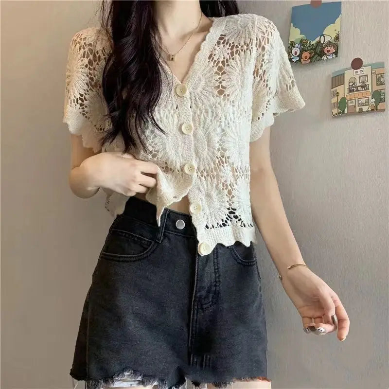 Crochet Thin Loose Long Sleeve top Angel Wishes