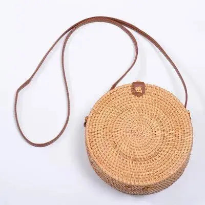 INS CHIC Handmade Crossbody bags Bohemian Straw Bags for Women Little Circle Beach Handbags Summer Vintage Rattan Bag Angel Wishes