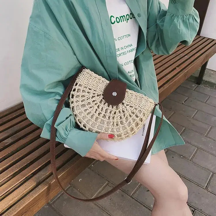 One-Shoulder Saddle Bag Fashion Messenger Straw Bag Angel Wishes