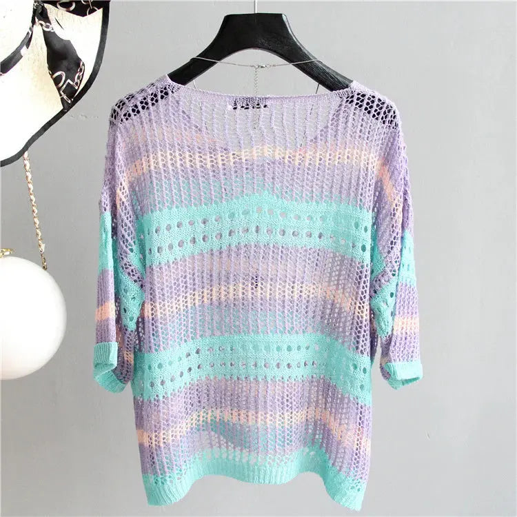 Striped Loose Knit Top Angel Wishes