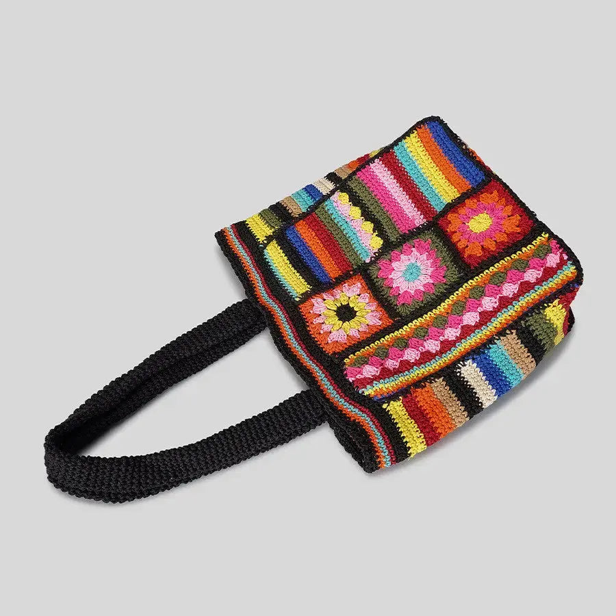 Vintage Floral Wool Woven Bag Women's Ethnic Style Handmade Crochet Angel Wishes