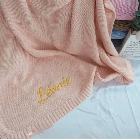 Personalized Knitted Cotton Baby Blanket Angel Wishes