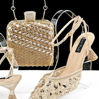 Large Rhinestone High Heel Sandals Three-dimensional Tassel Handbag Set Angel Wishes