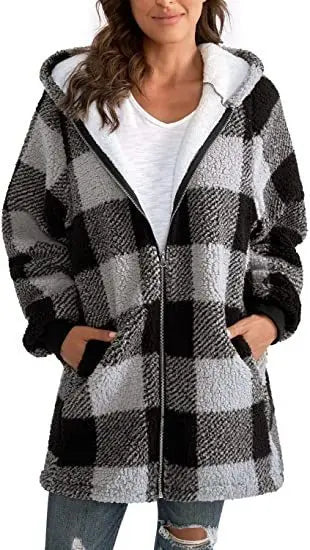 European And American Plush Women's Coat Long Sleeved Plaid Angel Wishes