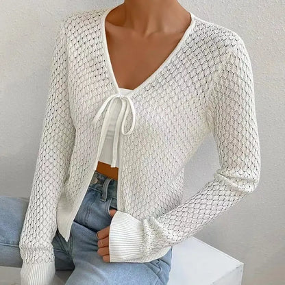 Women's New Lace-up Hollow Long Sleeve Knitted Cardigan Coat Angel Wishes