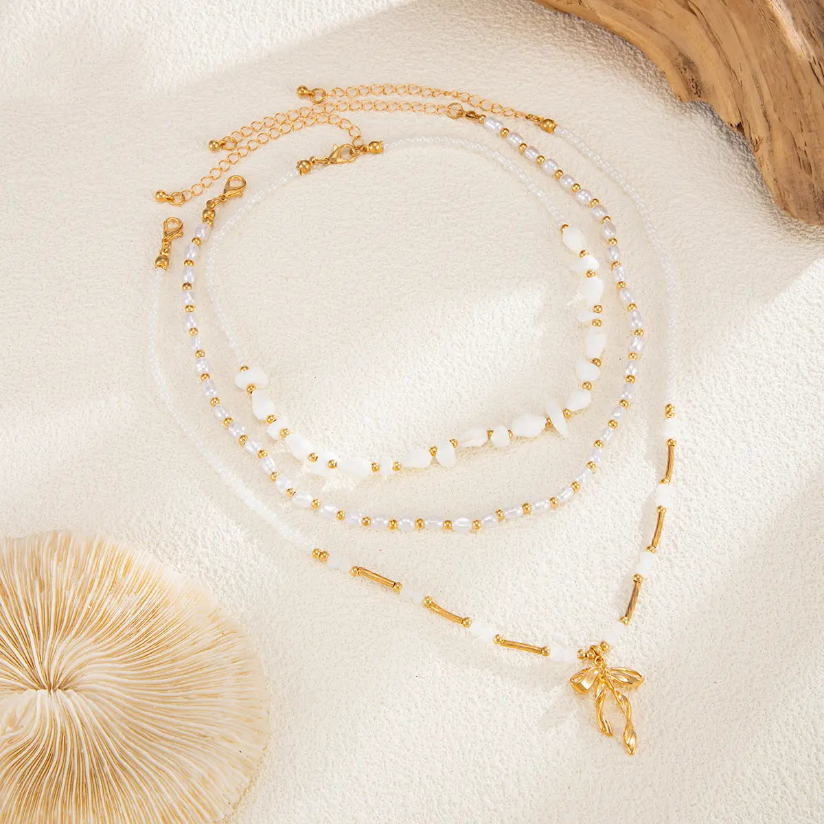 Beaded Clavicle Chain Wind Bow Pendant Necklace Angel Wishes