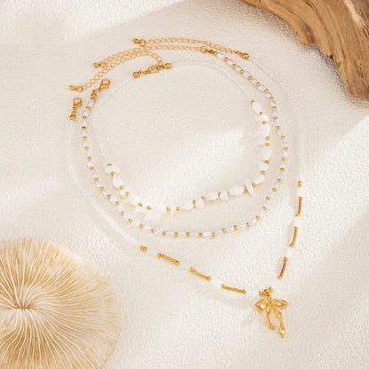 Beaded Clavicle Chain Wind Bow Pendant Necklace Angel Wishes