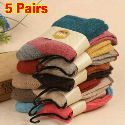 5 Pairs Womens Thick Socks Wool Thermal Warm Knitting Nordic Ladies Socks Winter Angel Wishes