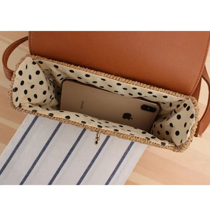 Summer Casual Square Lock Crossbody Woven Bag Angel Wishes