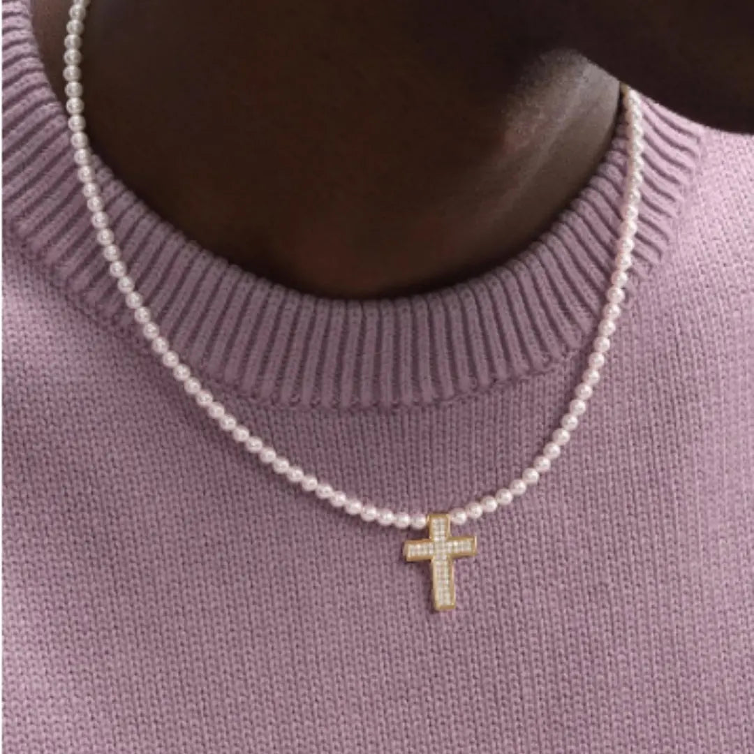 Men's Women Hip-hop Retro Pearl Necklace Angel Wishes