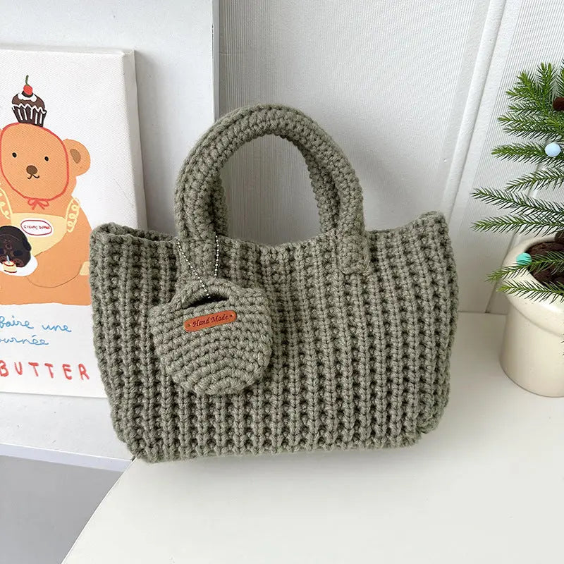 Solid Color Handmade Knitting Bag Cute Wool Handbag Angel Wishes