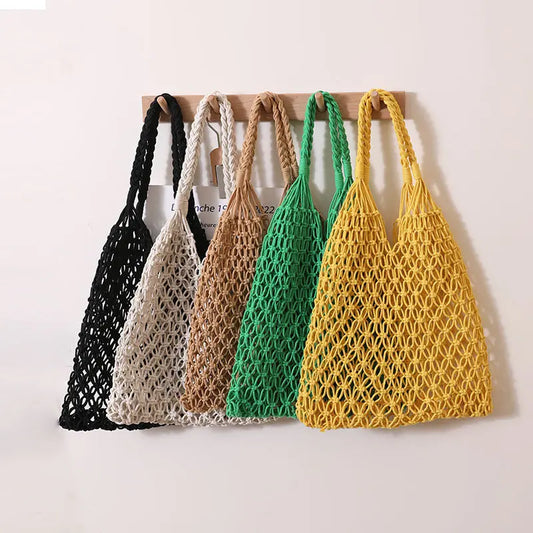 Women's Casual Hollow Cotton Thread Hand Woven Bag
