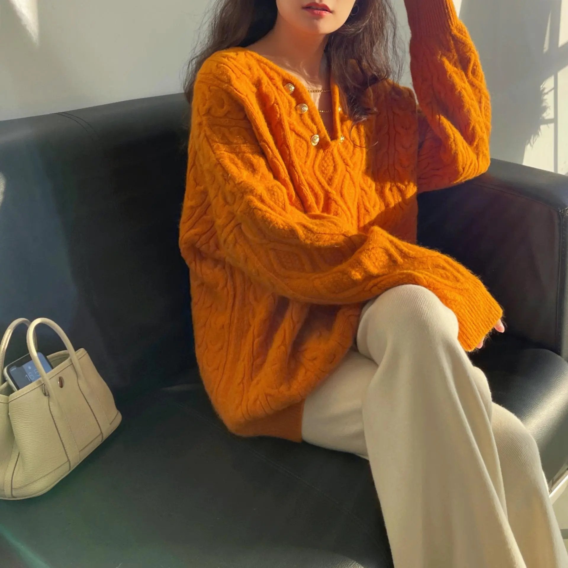 Cable-knit Pullover Mid-length Sweater Angel Wishes