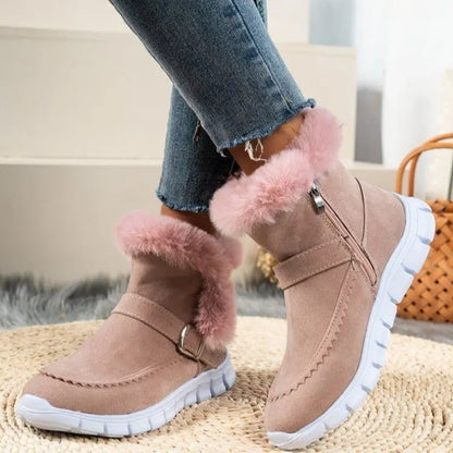 New Snow Boots Winter Warm Thickened Solid Color Plush Ankle Boots With Buckle Design Plus Velvet Flat Shoes For Women Angel Wishes