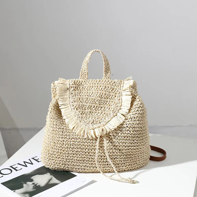 Women's Seaside Holiday Leisure Tassel Straw  Woven Bag Angel Wishes