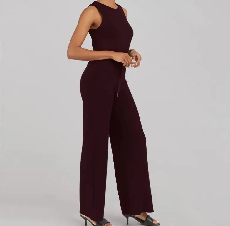 Solid Color Jumpsuit Sleeveless Tops Tie Elastic Pants Romper Angel Wishes
