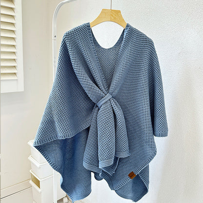 Knitted Cashmere Shawl With Buckle