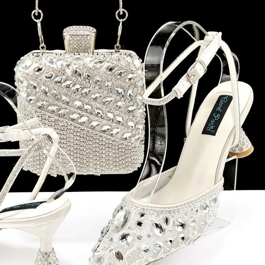 Large Rhinestone High Heel Sandals Three-dimensional Tassel Handbag Set Angel Wishes