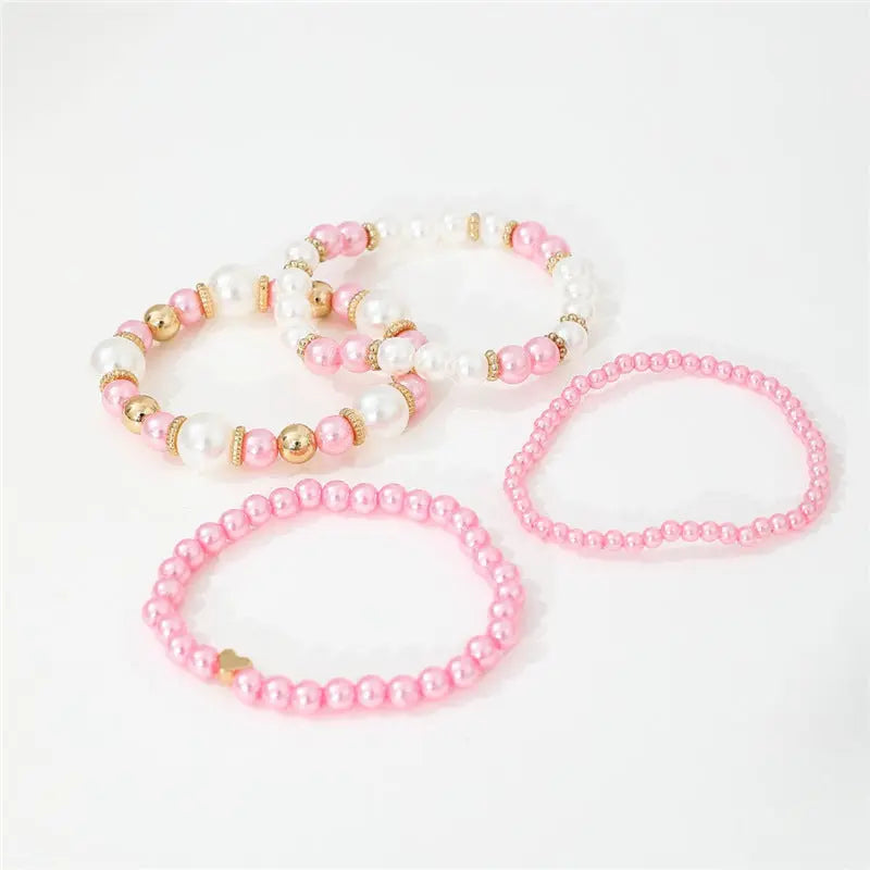 4pcs Set Simple White Faux Pearls Beads Bracelet Angel Wishes
