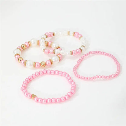 4pcs Set Simple White Faux Pearls Beads Bracelet Angel Wishes