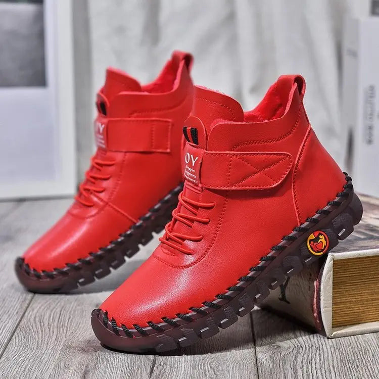 Women Snow Boots Winter Warm Lace Up Plush Ankle Boots With Sewing Thread Design New Waterproof Non-slip Platform Cozy Shoes Angel Wishes