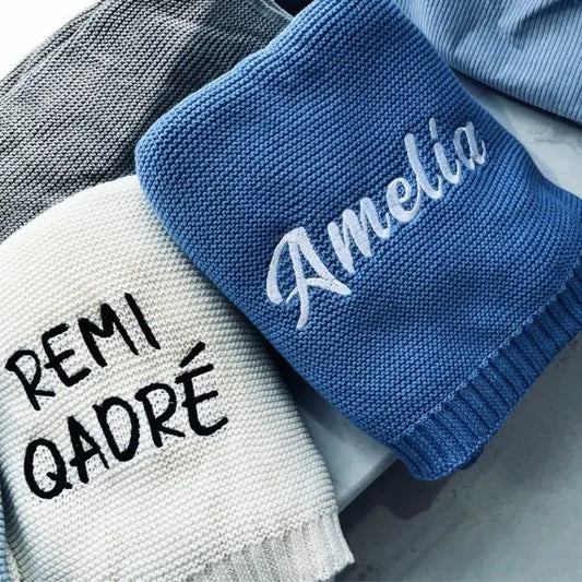 Personalized Knitted Cotton Baby Blanket Angel Wishes