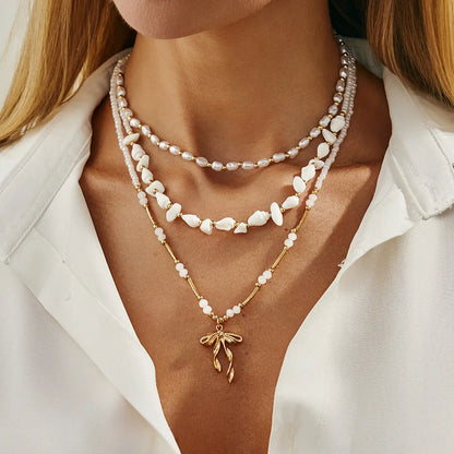 Beaded Clavicle Chain Wind Bow Pendant Necklace Angel Wishes