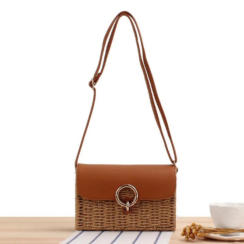Summer Casual Square Lock Crossbody Woven Bag Angel Wishes
