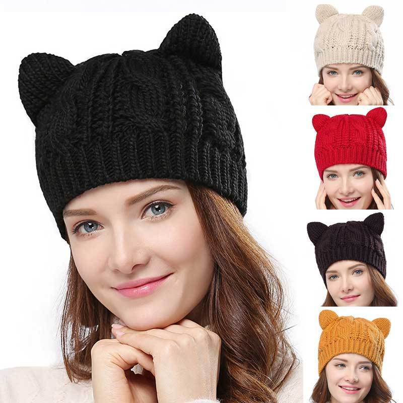 Hand Made 3D Cute Knitted Cat Ear Beanie For Winter Angel Wishes