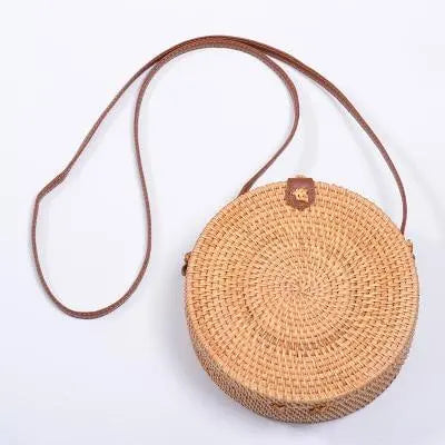 INS CHIC Handmade Crossbody bags Bohemian Straw Bags for Women Little Circle Beach Handbags Summer Vintage Rattan Bag Angel Wishes