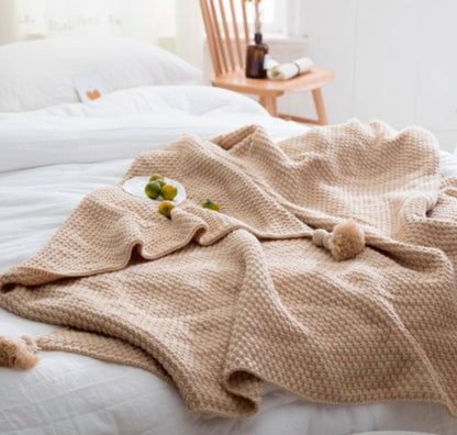 Fringed knitted wool blanket Angel Wishes