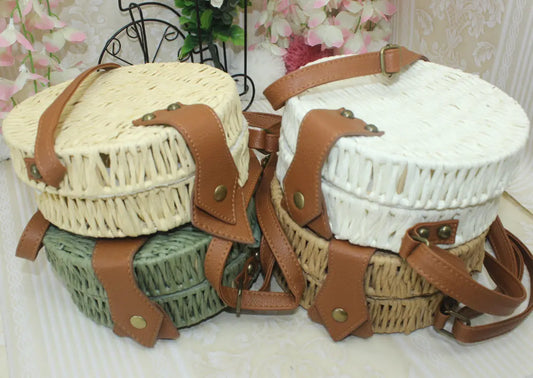 Straw bag woven bag color corn flakes Korea original single round cake bag Angel Wishes