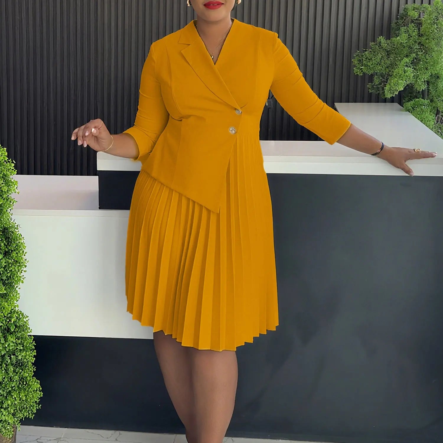 Plus Size Fashionable Elegant Pleated Dress Angel Wishes
