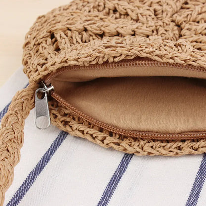 Simple round tassel women's crossbody straw woven bag Angel Wishes
