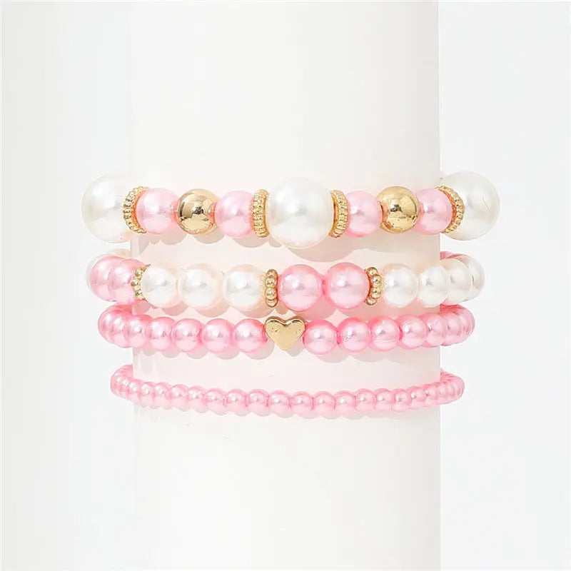 4pcs Set Simple White Faux Pearls Beads Bracelet Angel Wishes