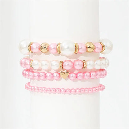 4pcs Set Simple White Faux Pearls Beads Bracelet Angel Wishes