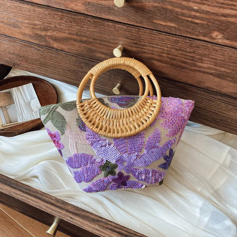 Sequin Straw High-grade Sense Niche Embroidered Bag Angel Wishes